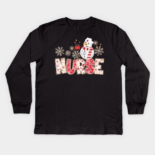 Nurse Life Christmas Snowman Scrub Top Kids Long Sleeve T-Shirt